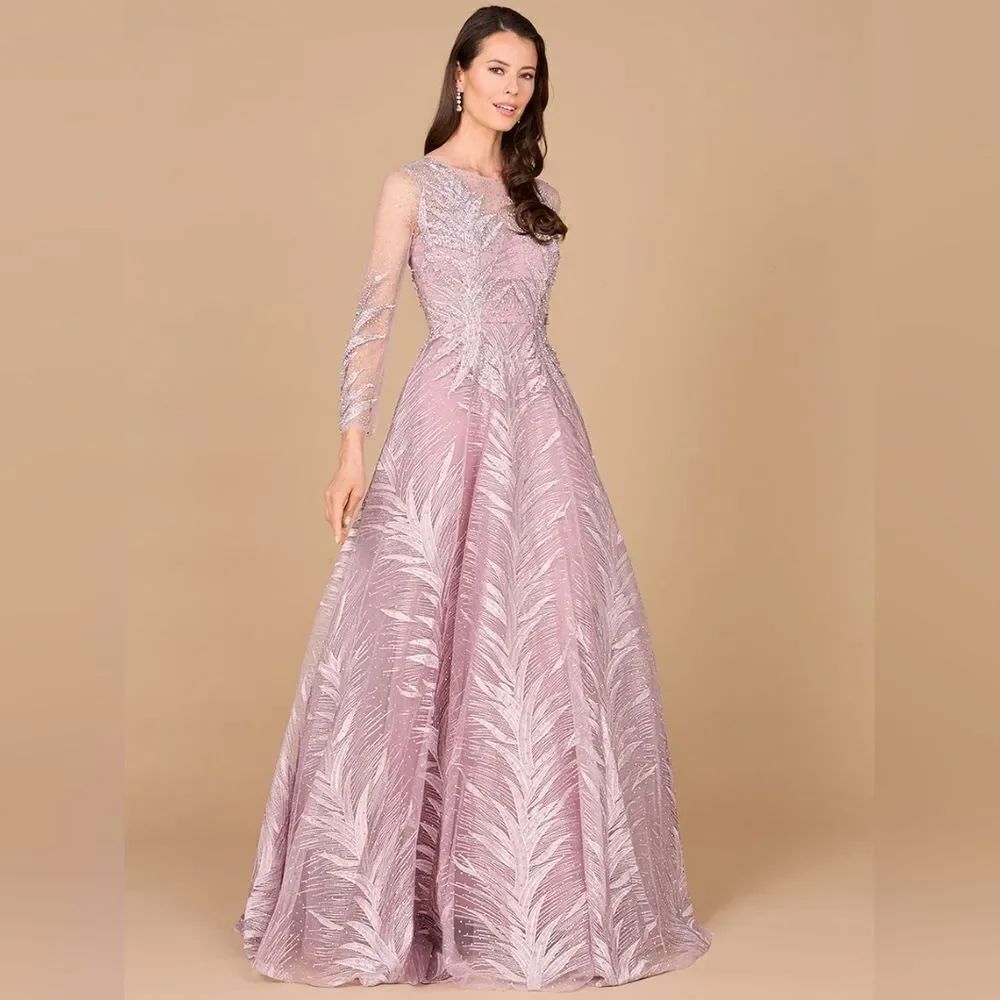 LARA High Neck Sheer Long Sleeve Embellished Gown